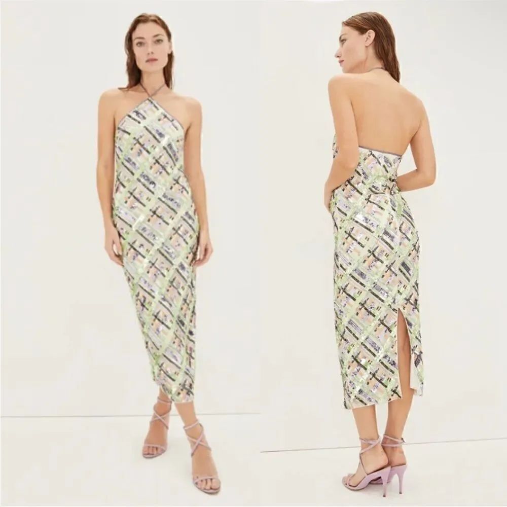 Veronica Beard NWT Cherie Dress Sequin Midi Halter In Violet Multi Size 2